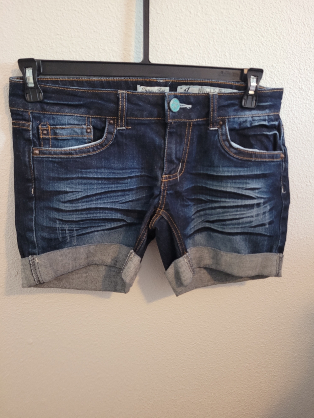 Indigo Rein Dark Blue Rolled Hem Denim Shorts #409
